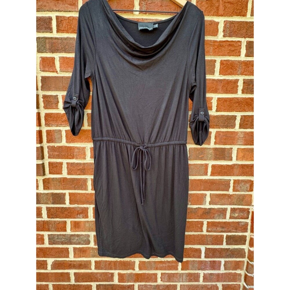 Cynthia Rowley Dress Medium Black Cowl Neck 3/4 Roll Tab Sleeve Pockets